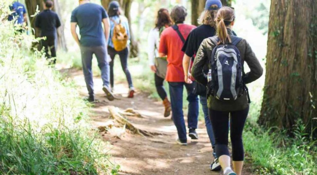 People walking along a country path