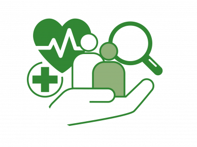 graphic to represent "stay well", showing a hand holding two people figures