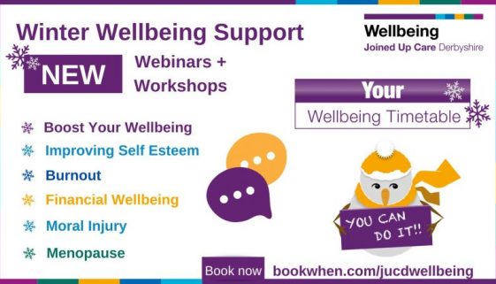 Header image outlining a series of wellbeing webinars for staff to access